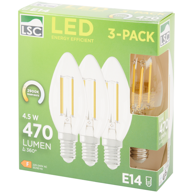 LSC bougie lampe LED filament 4.5 watts 470 lm