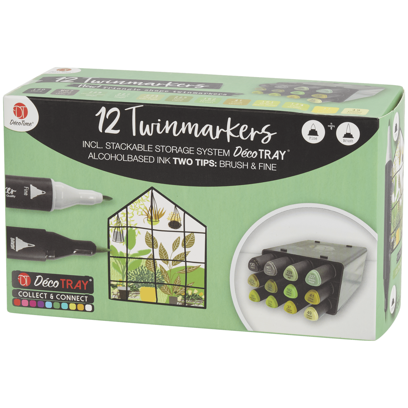 Double Pack 30 Twinmarkers fine & Brush Stackable Storage Box Décotime 