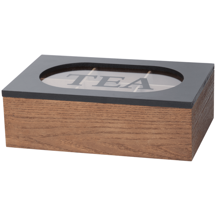 Caja de té con texto