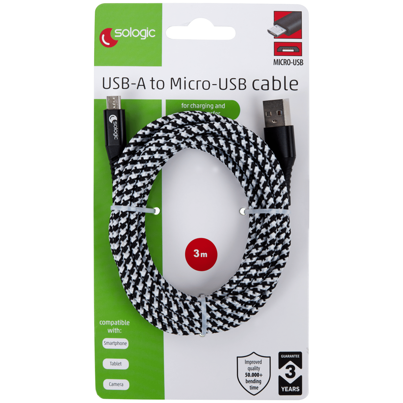 Kabel do ładowania i przesyłania danych Sologic Micro USB