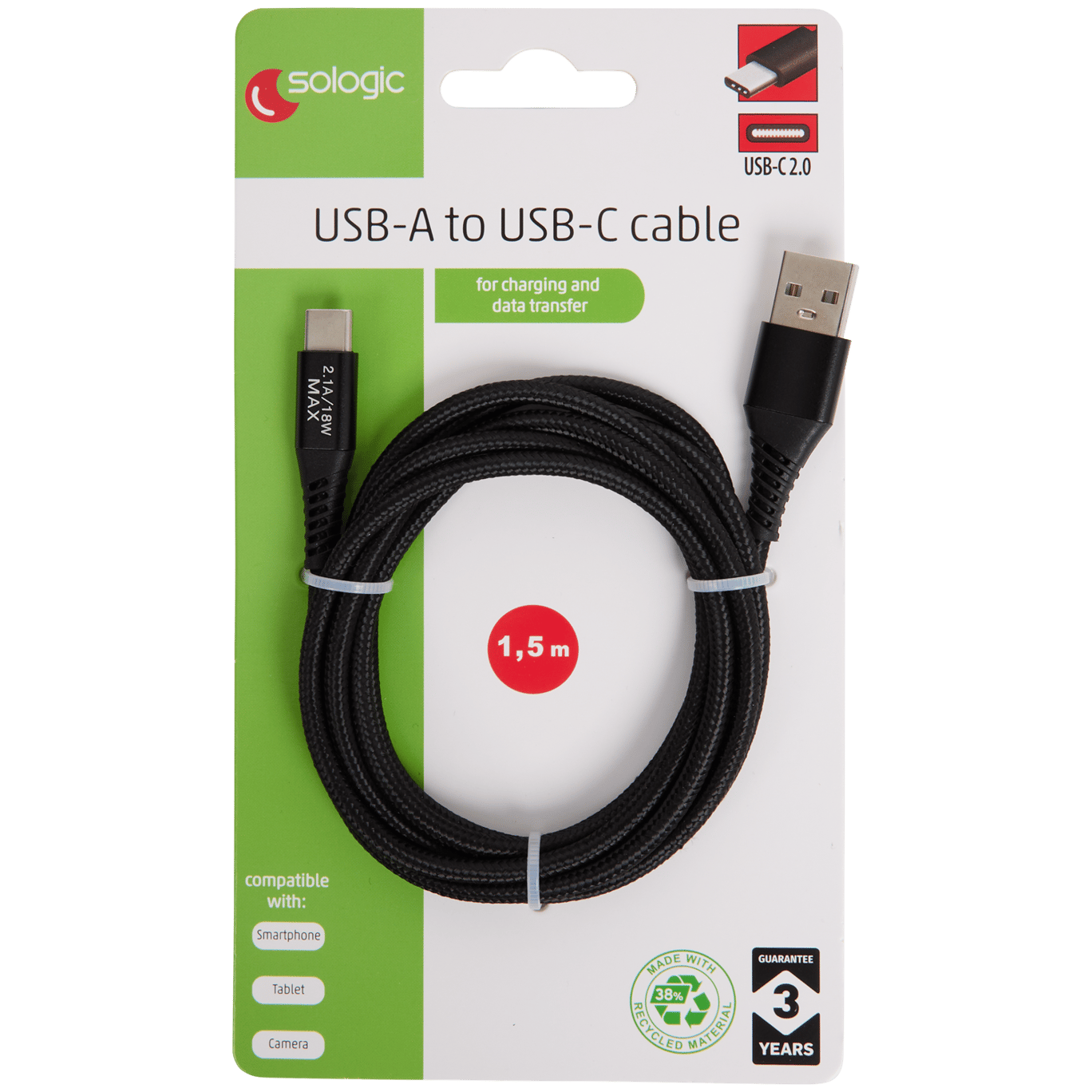 Kabel do ładowania i przesyłania danych Sologic USB-C