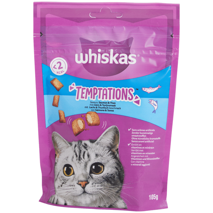 Snack per gatti Whiskas Temptations al salmone e frutti di mare