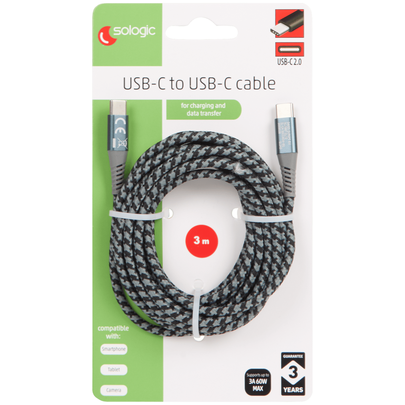 Nabíjecí a datový kabel Sologic USB-C na USB-C