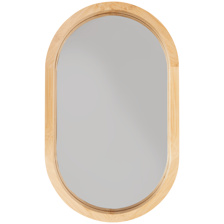 Oválné zrcadlo s dřevěným okrajem