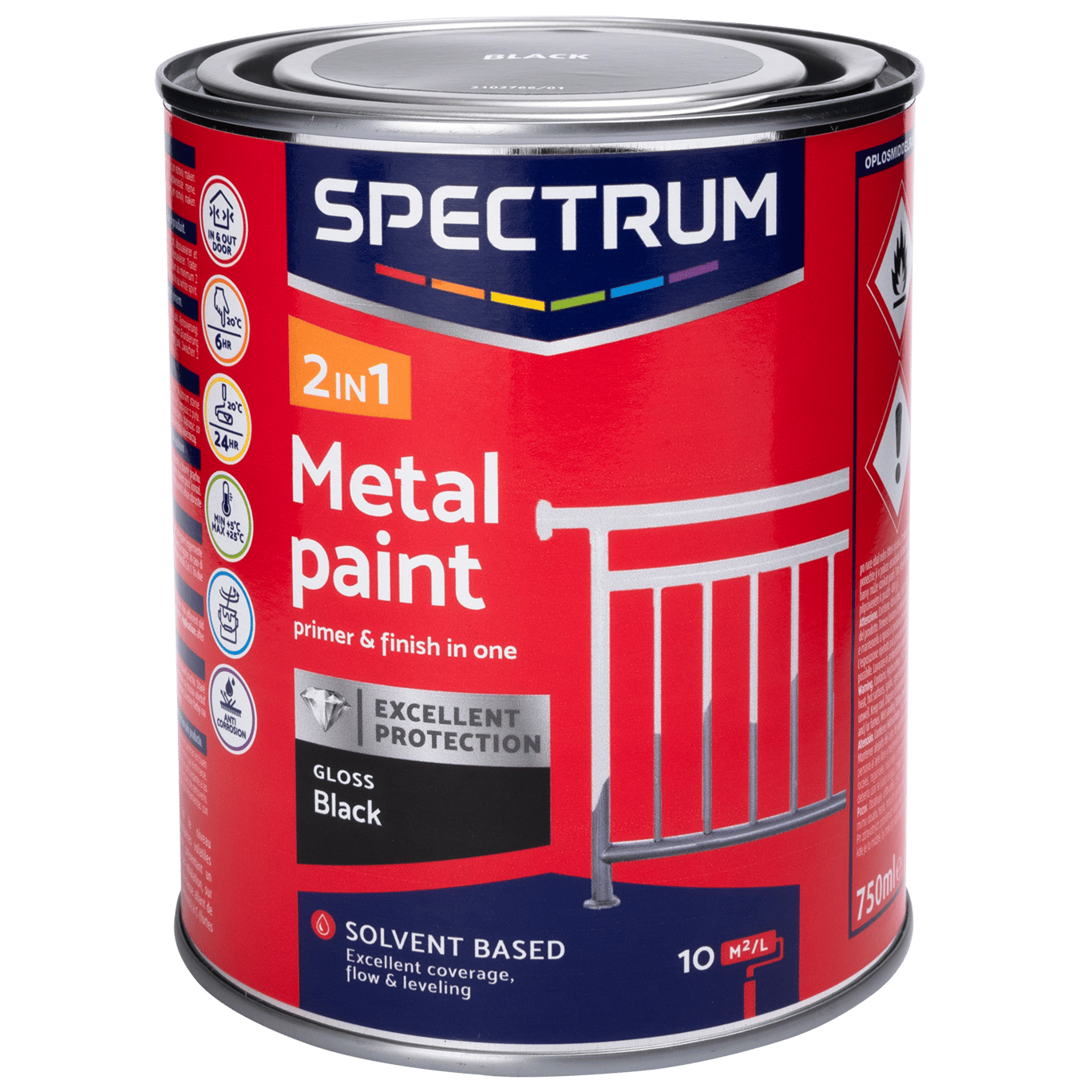 Tinta acetinada para metal 2 em 1 Spectrum Preto