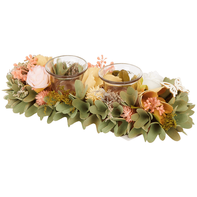 Teelichthalter mit künstlichen Blumen