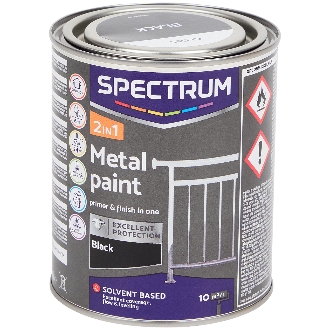 Tinta acetinada para metal 2 em 1 Spectrum Preto