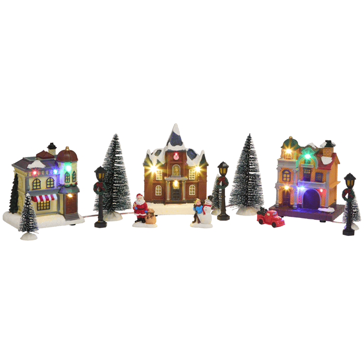 Pueblo navideño con luces