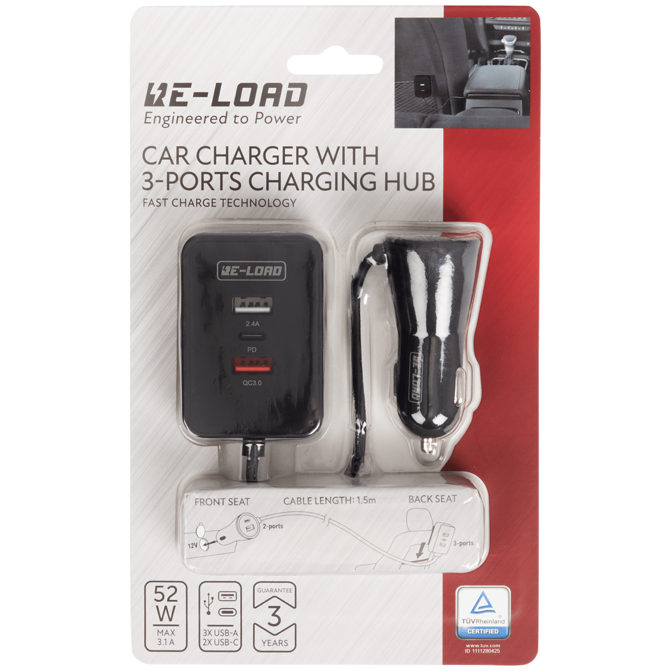 Chargeur allume-cigare avec hub Re-load