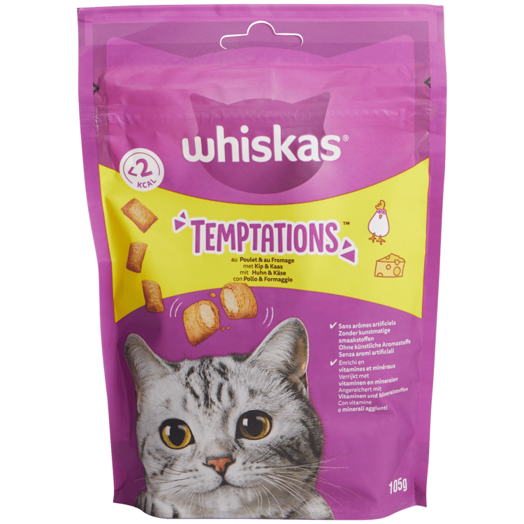 Snacks para gatos Whiskas Temptations Frango e queijo
