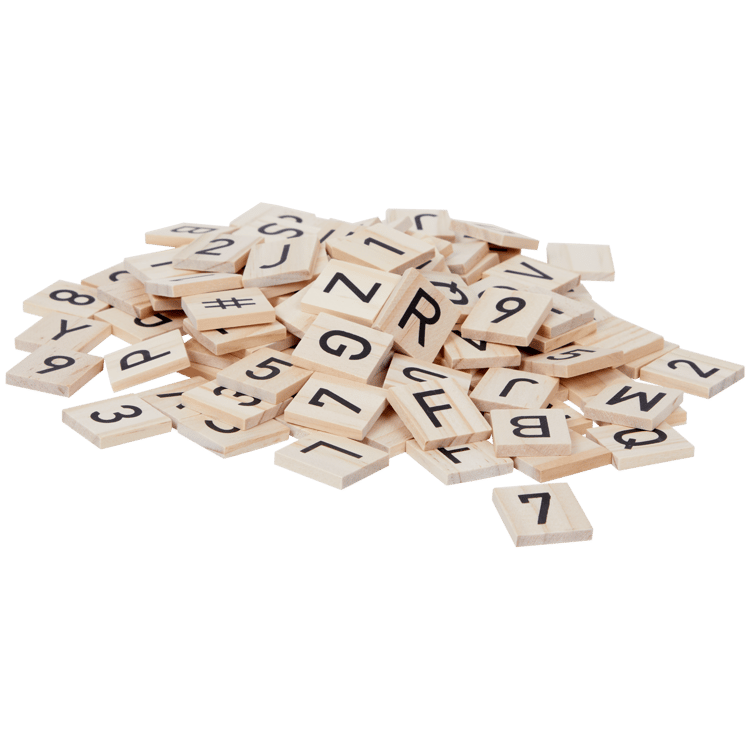 Holzplättchen mit Buchstaben und Zahlen zum Basteln