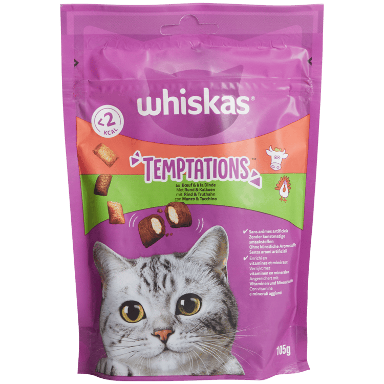 Snacks para gatos Whiskas Temptations vacuno y pavo