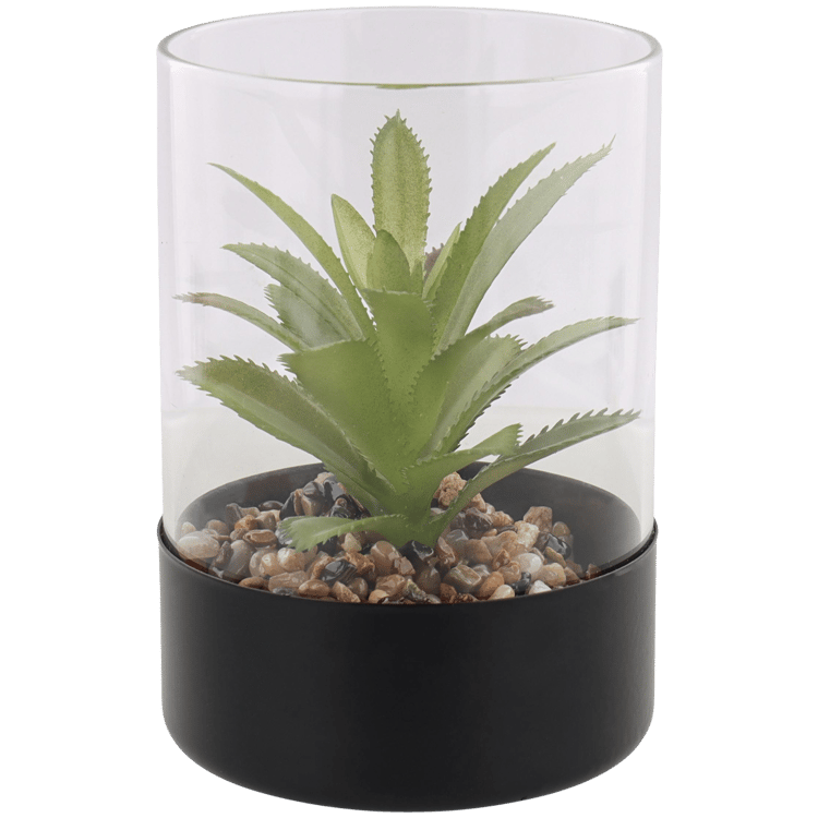 Planta artificial en maceta de vidrio