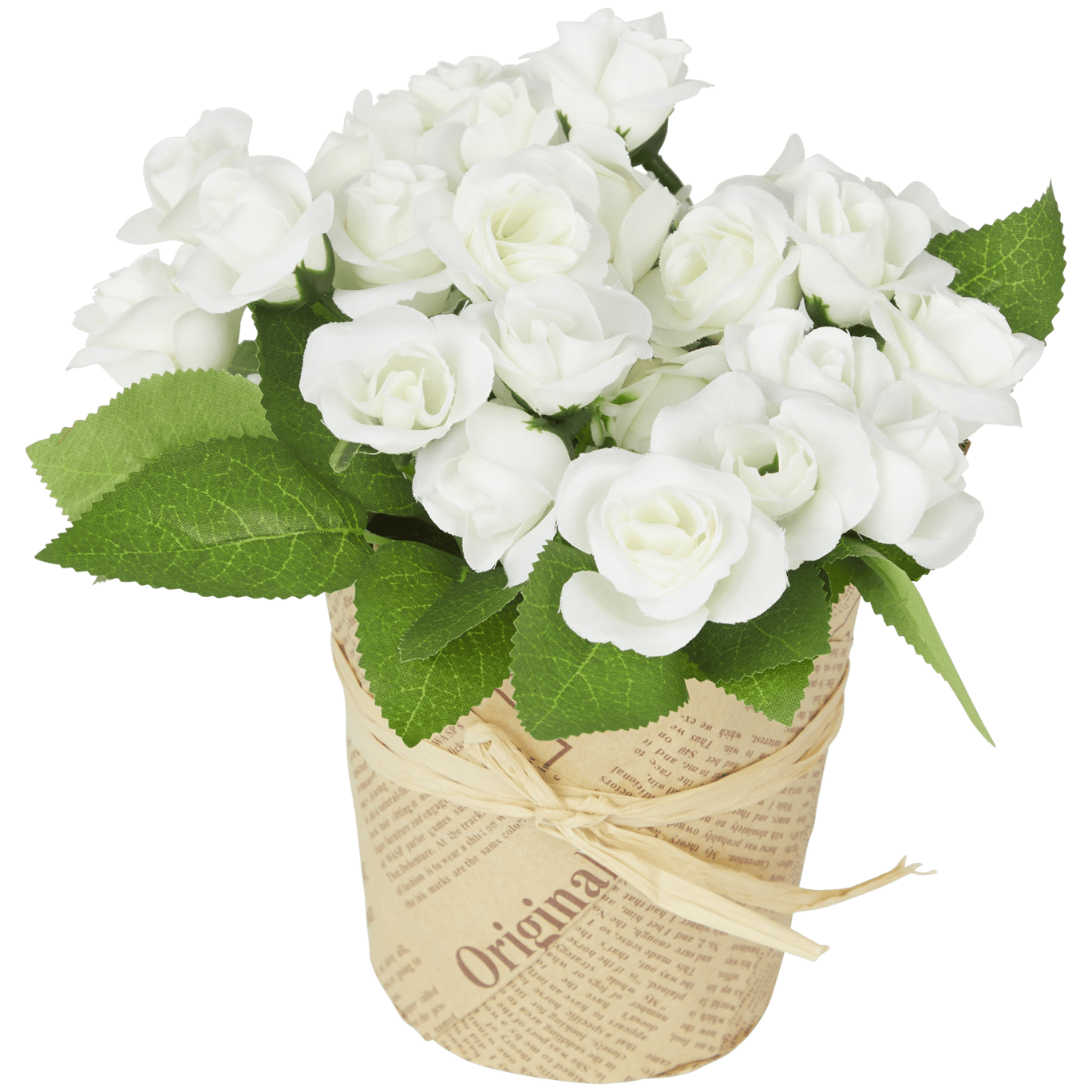Roses artificielles dans un vase en papier