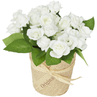Rosas artificiales en maceta de papel