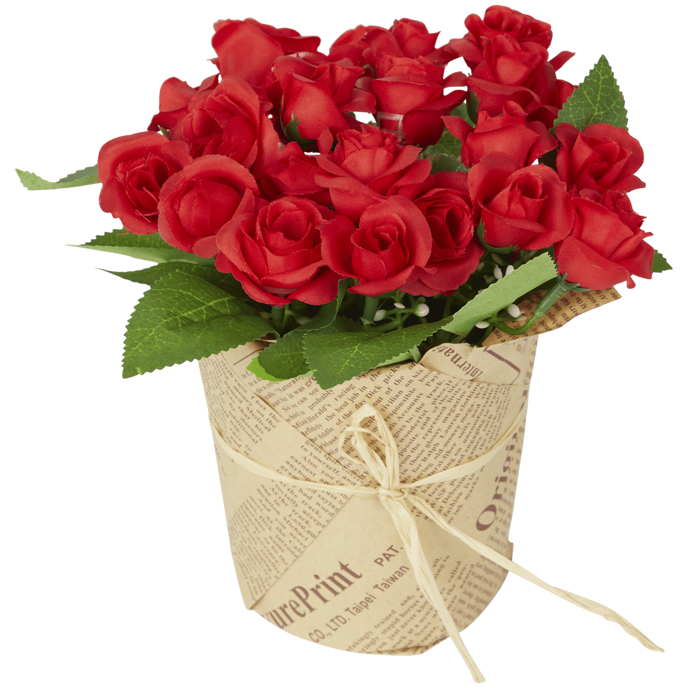 Umelé ruže v papierovom kvetináči
