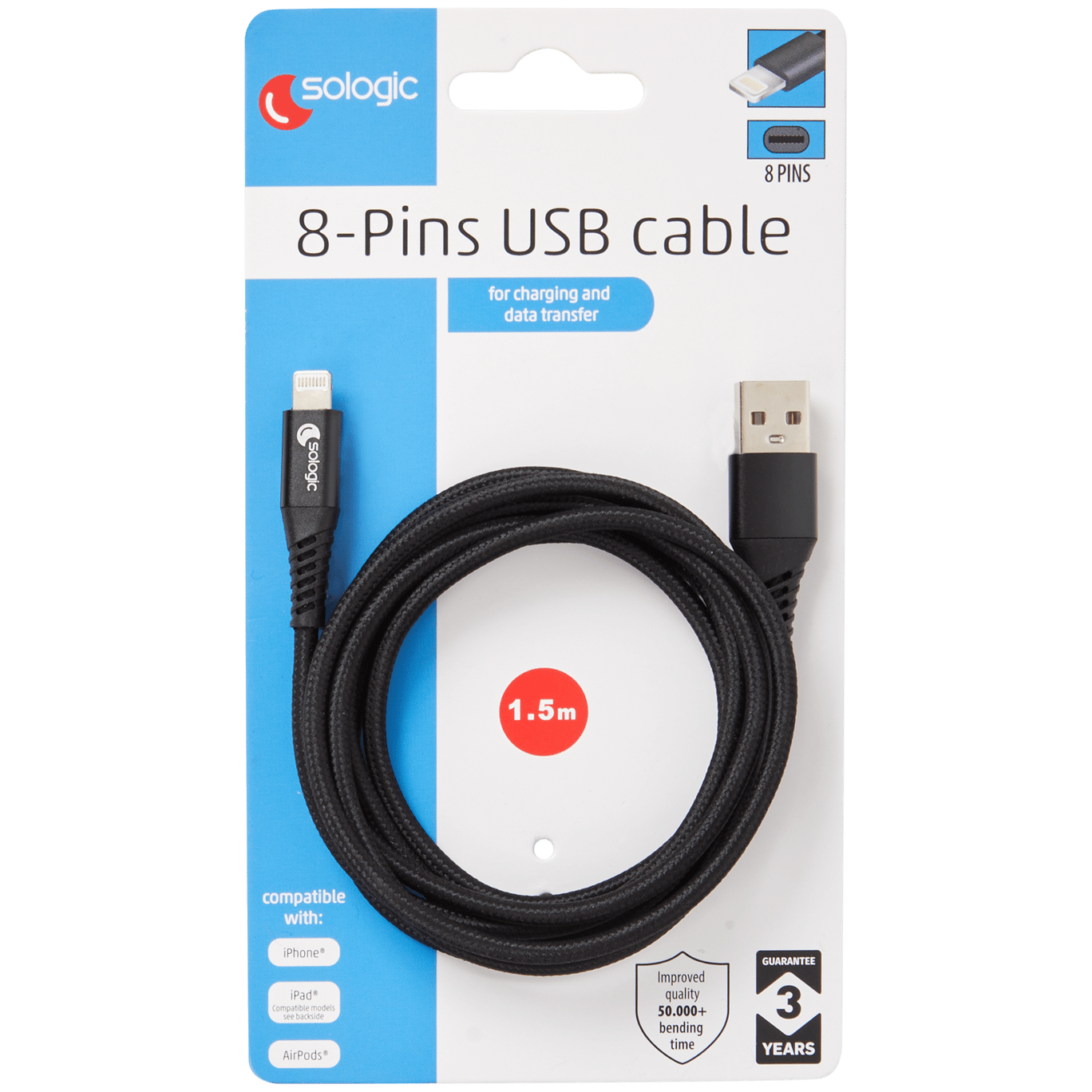 Cable de carga y datos Sologic 8 pines