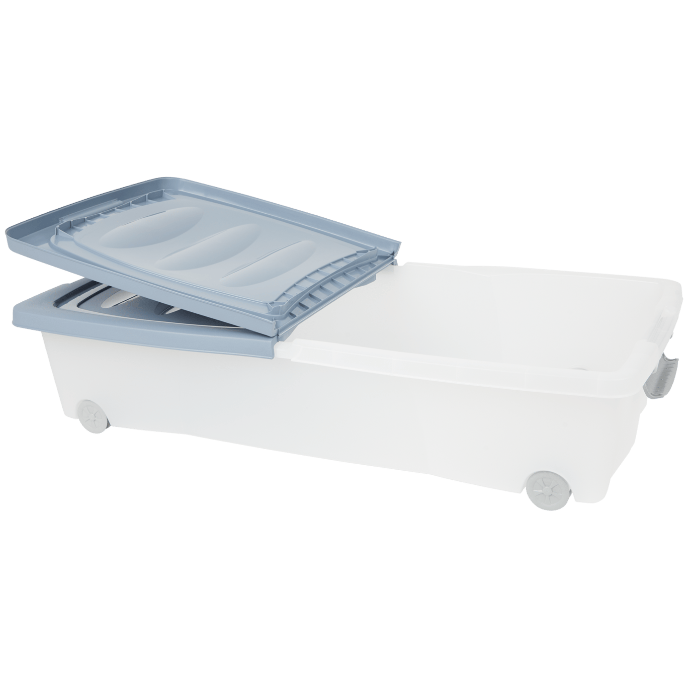 Rangement dessous de lit à roulettes avec couvercle en plastique 56L  transparent
