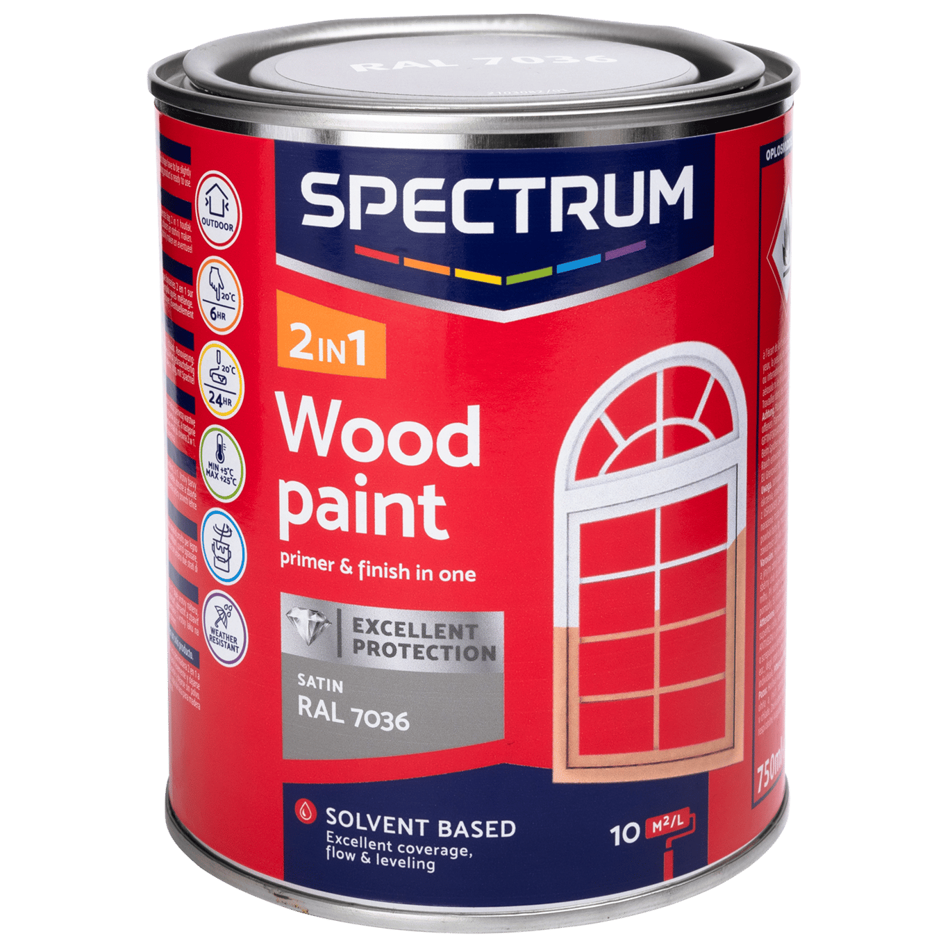 Laque satinée pour bois 2-en-1 Spectrum RAL 7036