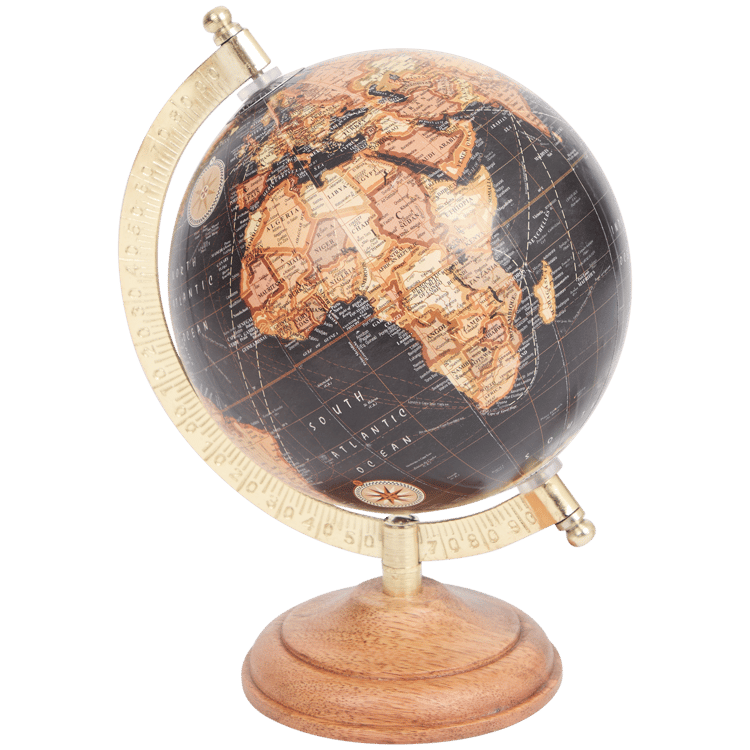 Globe terrestre sur un socle en manguier