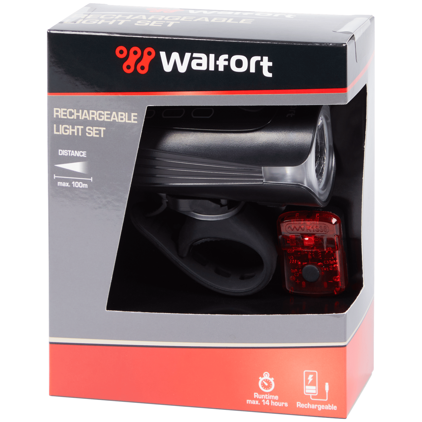 Walfort Set mit aufladbaren Fahrradlampen