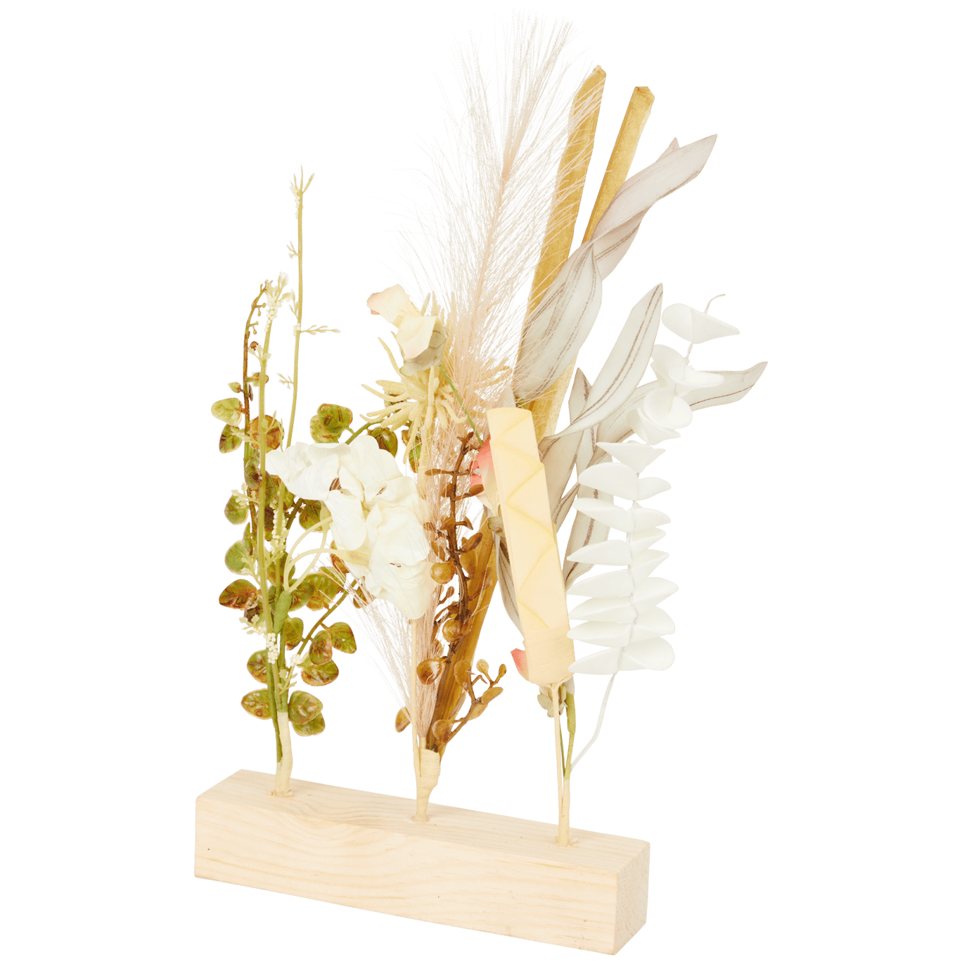 Sztuczne suszone kwiaty na drewnianej nóżce