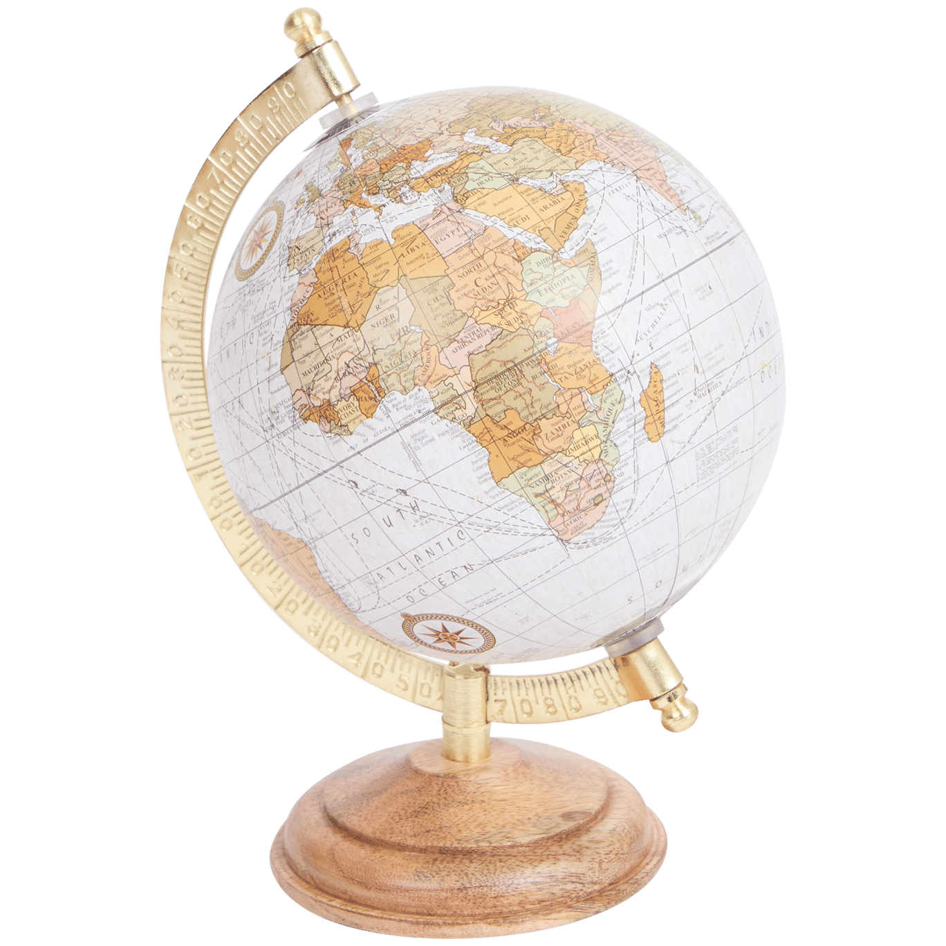 Globe terrestre sur un socle en manguier