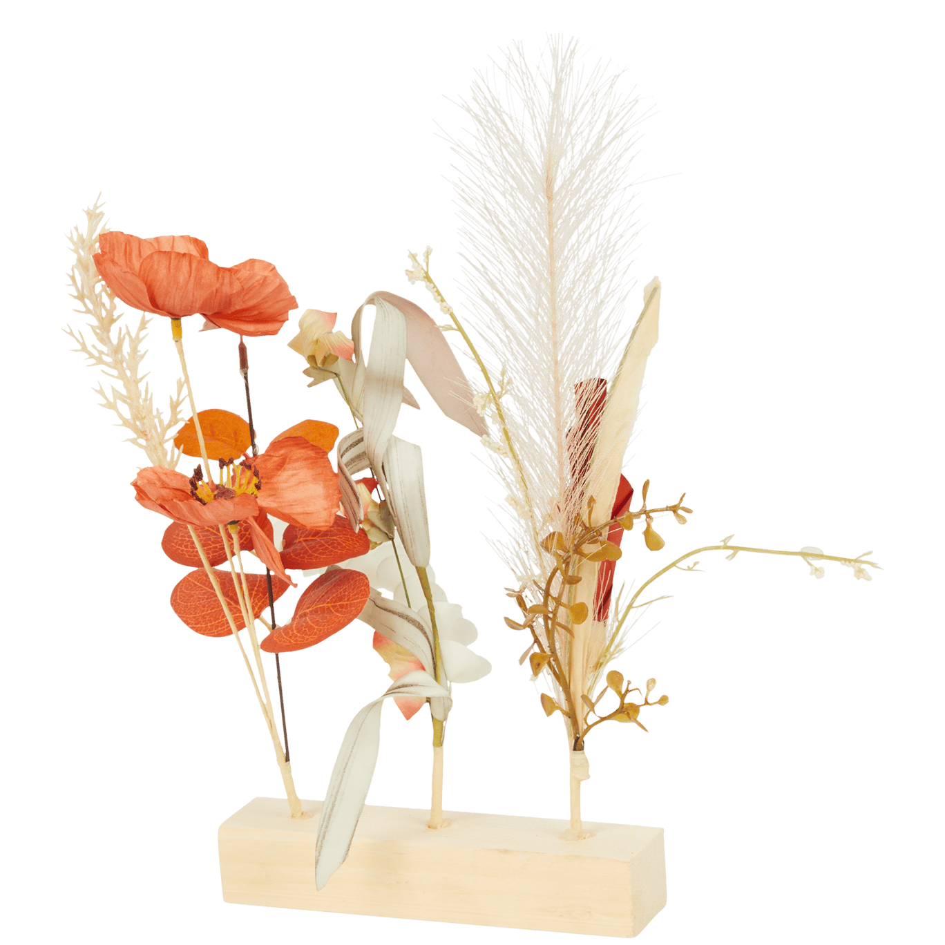 Umělé sušené květiny na dřevěném stojánku