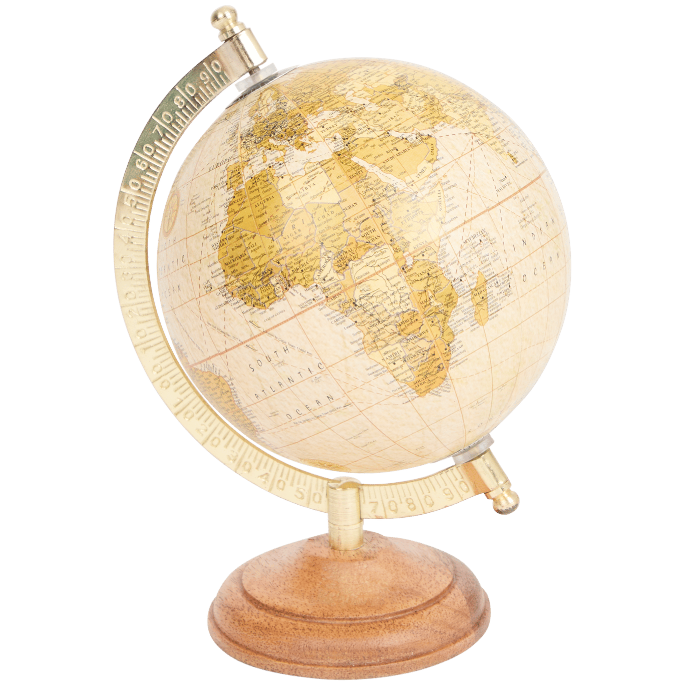 Globe terrestre sur un socle en manguier