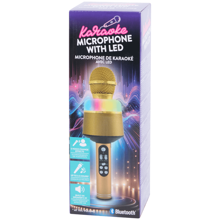 Microfone de karaoke sem fios e com luz