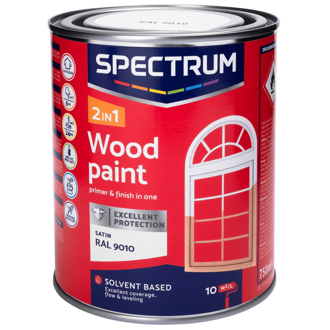 Peinture laque satinée pour bois 2-en-1 Spectrum RAL 9010