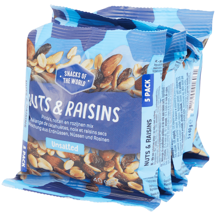 Mélange de cacahuètes, noix et raisins secs Snacks of the World