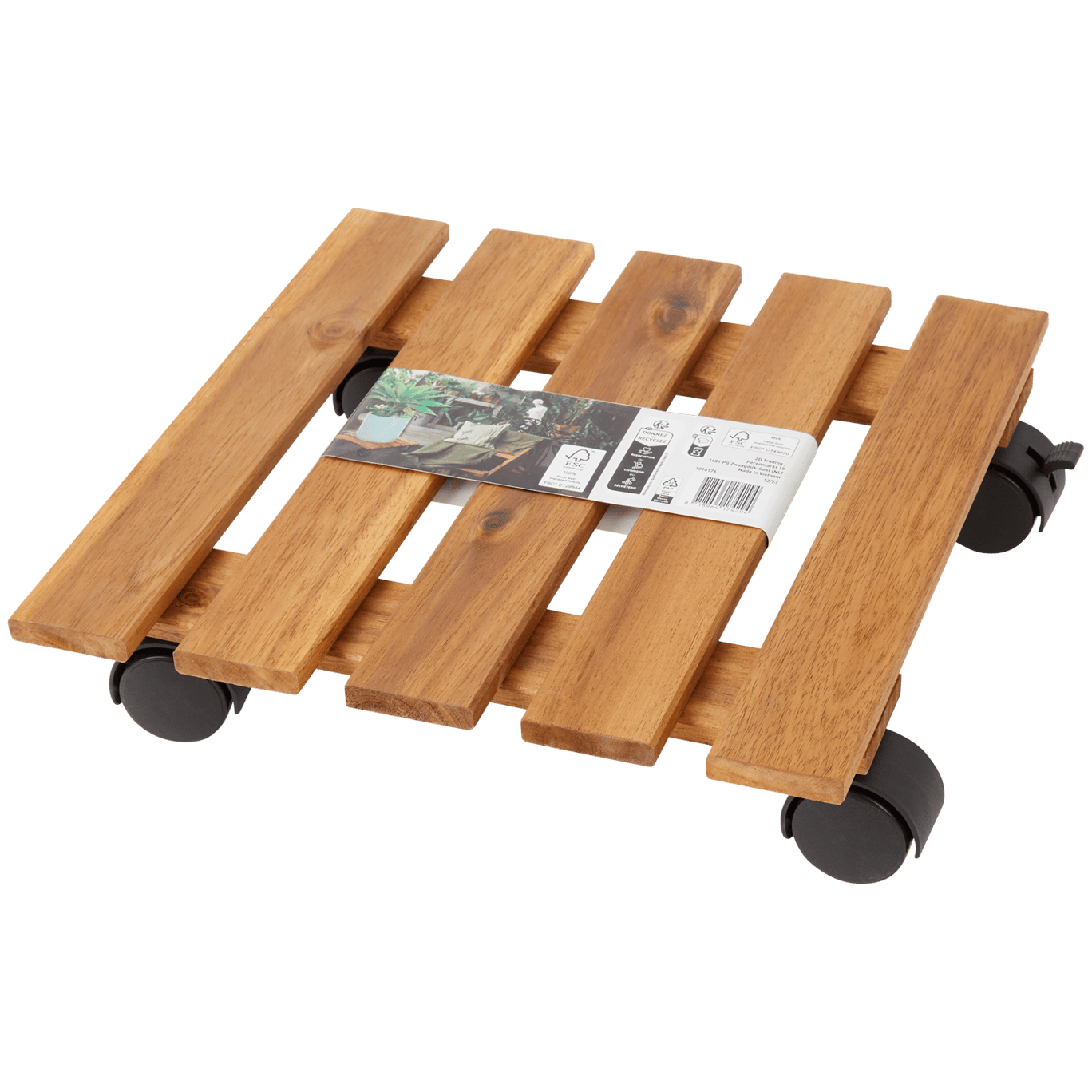 Support pour plantes à roulettes en bois