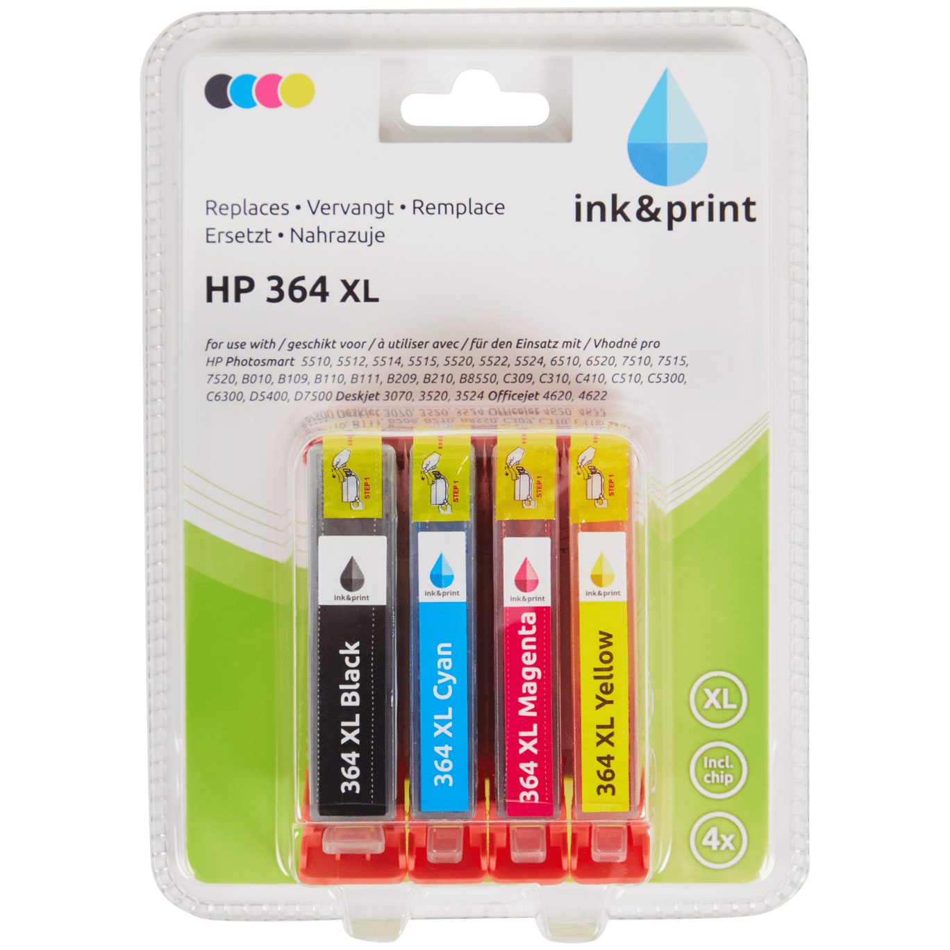 Cartouche équivalent HP-364XL compatible X 8 avec puces 4 couleurs